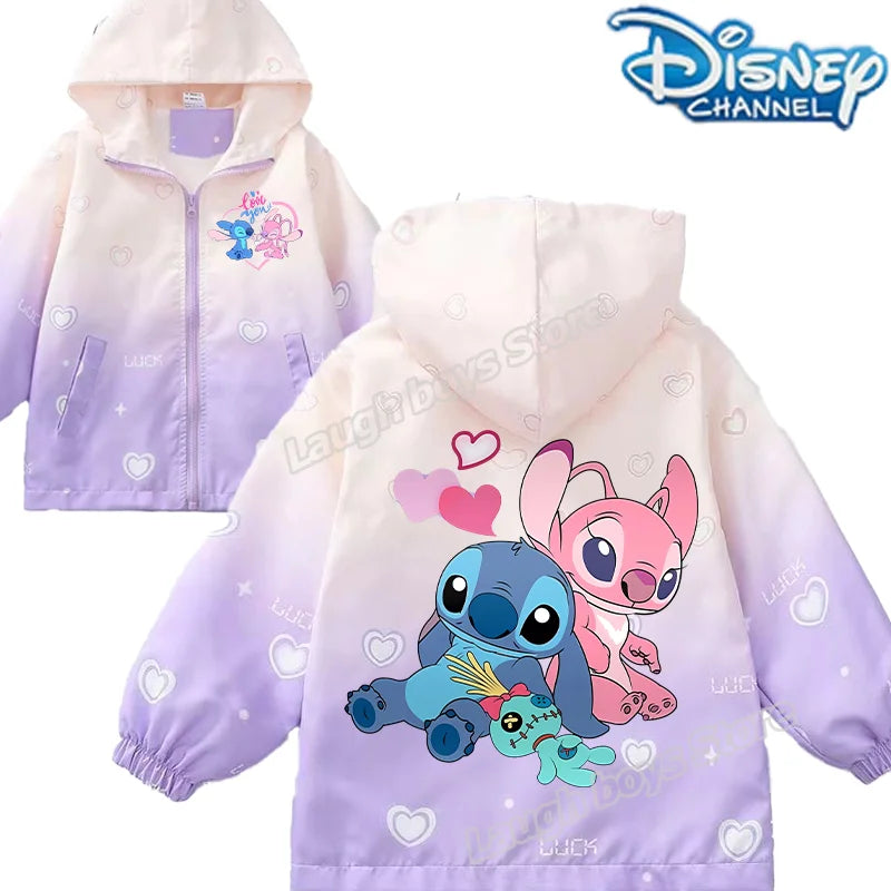 "Jaquetas da Disney do Stitch para Meninas – Jaquetas Infantis com Estampa Fofa de Desenho, Casuais, Esportivas, Casaco Infantil de Inverno