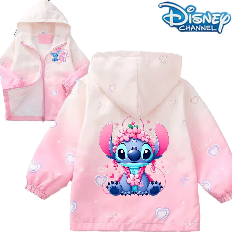 "Jaquetas da Disney do Stitch para Meninas – Jaquetas Infantis com Estampa Fofa de Desenho, Casuais, Esportivas, Casaco Infantil de Inverno