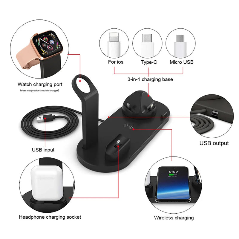 Carregador Sem Fio 7 em 1 de 30W – Base de Carregamento Rápido para iPhone 14, 13, 12 Pro Max