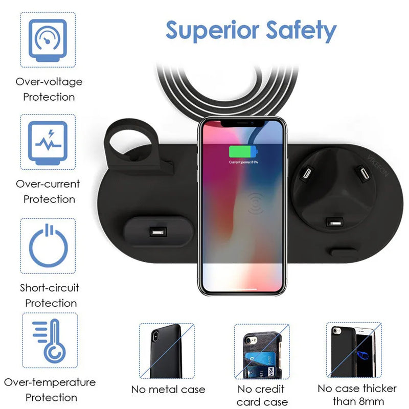 Carregador Sem Fio 7 em 1 de 30W – Base de Carregamento Rápido para iPhone 14, 13, 12 Pro Max