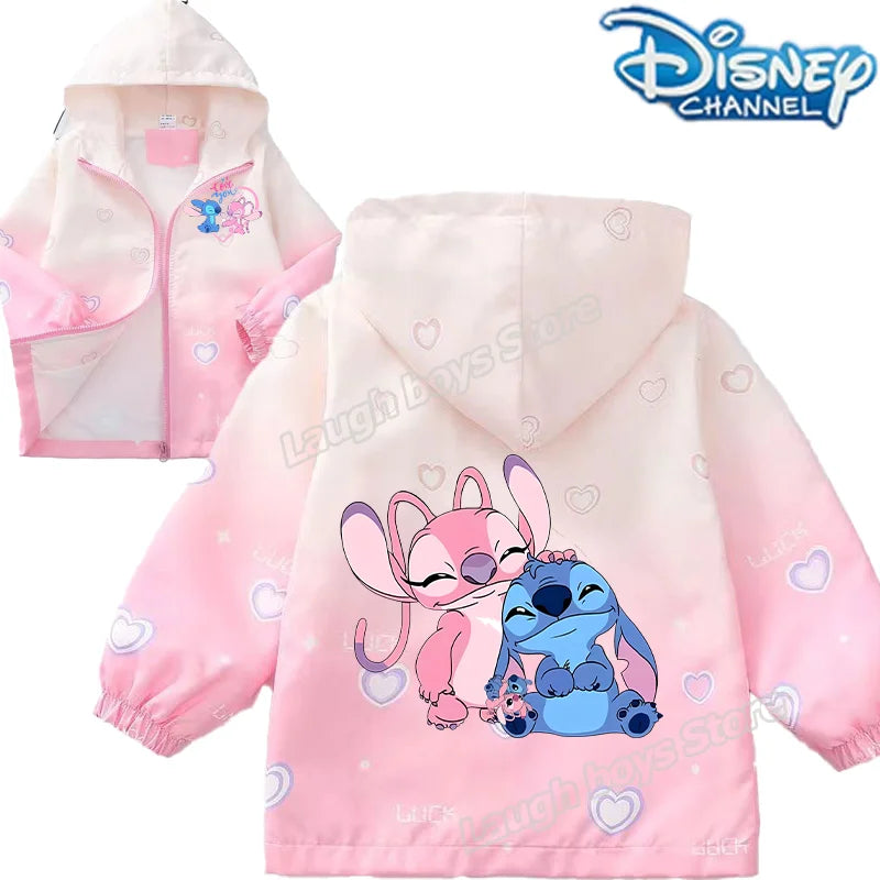 "Jaquetas da Disney do Stitch para Meninas – Jaquetas Infantis com Estampa Fofa de Desenho, Casuais, Esportivas, Casaco Infantil de Inverno
