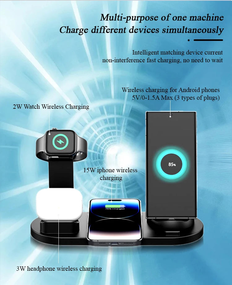 Carregador Sem Fio 7 em 1 de 30W – Base de Carregamento Rápido para iPhone 14, 13, 12 Pro Max
