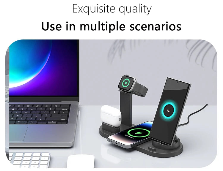 Carregador Sem Fio 7 em 1 de 30W – Base de Carregamento Rápido para iPhone 14, 13, 12 Pro Max