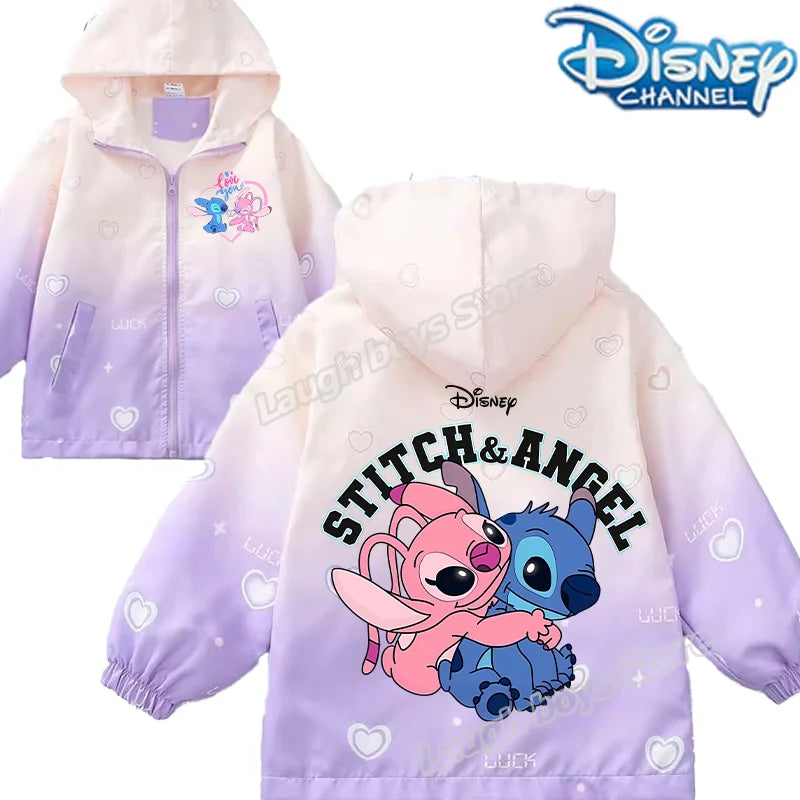 "Jaquetas da Disney do Stitch para Meninas – Jaquetas Infantis com Estampa Fofa de Desenho, Casuais, Esportivas, Casaco Infantil de Inverno