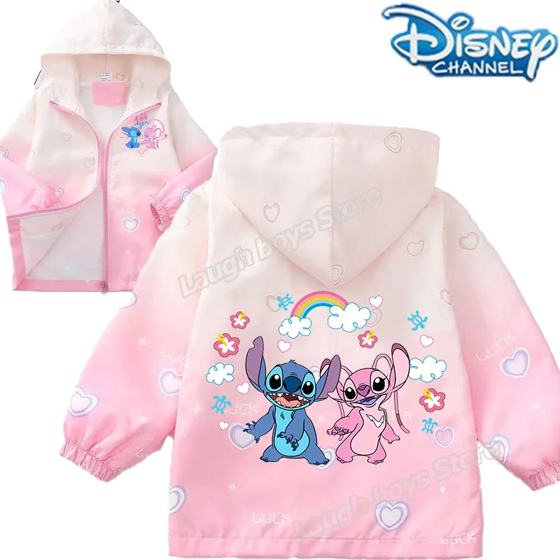 "Jaquetas da Disney do Stitch para Meninas – Jaquetas Infantis com Estampa Fofa de Desenho, Casuais, Esportivas, Casaco Infantil de Inverno