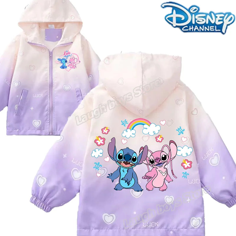 "Jaquetas da Disney do Stitch para Meninas – Jaquetas Infantis com Estampa Fofa de Desenho, Casuais, Esportivas, Casaco Infantil de Inverno