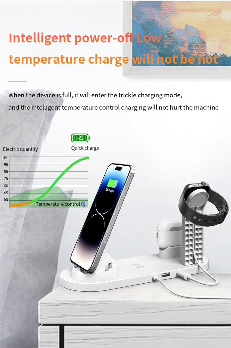 Carregador Sem Fio 7 em 1 de 30W – Base de Carregamento Rápido para iPhone 14, 13, 12 Pro Max