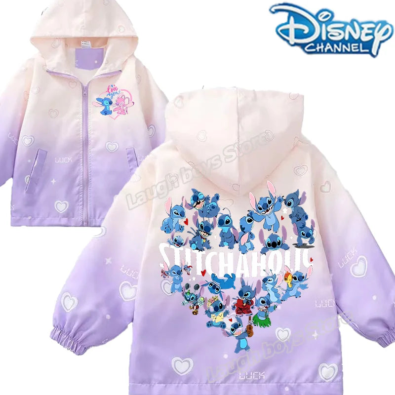 "Jaquetas da Disney do Stitch para Meninas – Jaquetas Infantis com Estampa Fofa de Desenho, Casuais, Esportivas, Casaco Infantil de Inverno