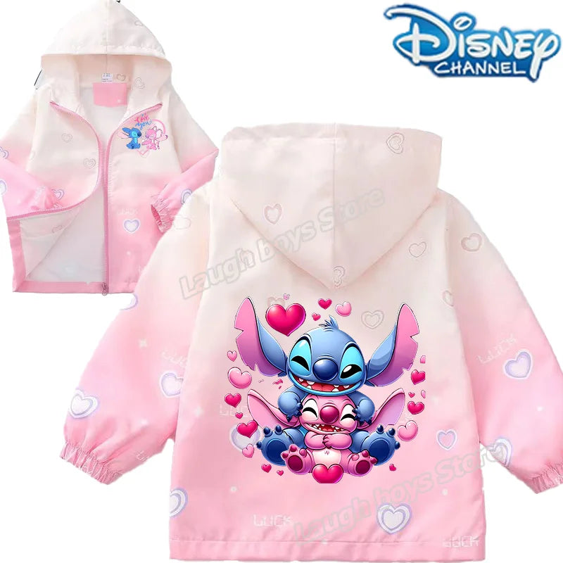 "Jaquetas da Disney do Stitch para Meninas – Jaquetas Infantis com Estampa Fofa de Desenho, Casuais, Esportivas, Casaco Infantil de Inverno