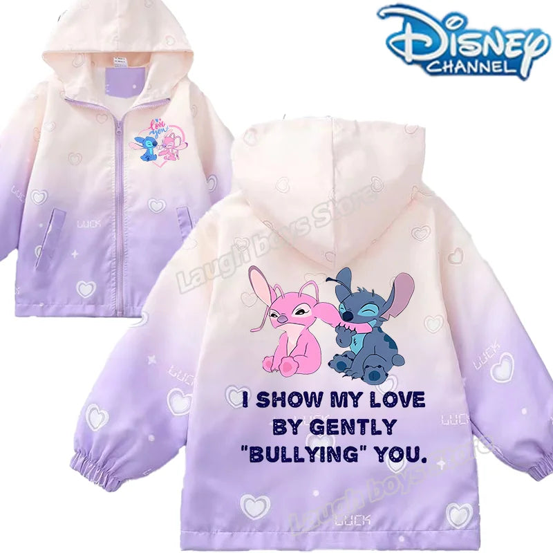 "Jaquetas da Disney do Stitch para Meninas – Jaquetas Infantis com Estampa Fofa de Desenho, Casuais, Esportivas, Casaco Infantil de Inverno