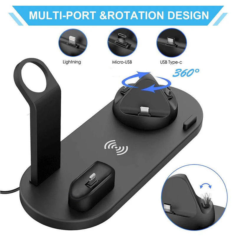 Carregador Sem Fio 7 em 1 de 30W – Base de Carregamento Rápido para iPhone 14, 13, 12 Pro Max