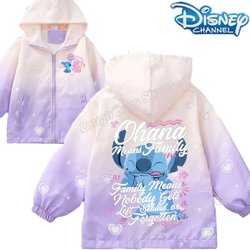 "Jaquetas da Disney do Stitch para Meninas – Jaquetas Infantis com Estampa Fofa de Desenho, Casuais, Esportivas, Casaco Infantil de Inverno